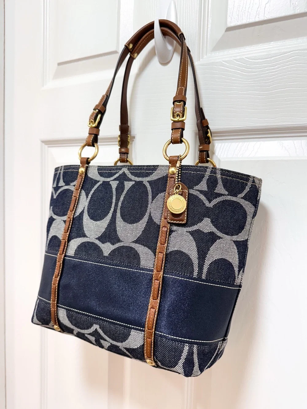 Coach Signature Denim Legacy Heritage Stripe Tote Y2K